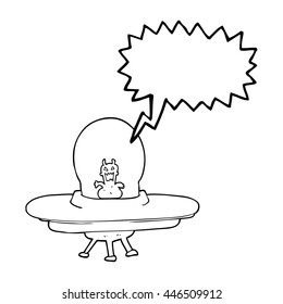 freehand drawn speech bubble cartoon alien spaceship
