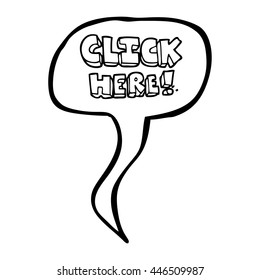 freehand drawn speech bubble cartoon click here word symbol