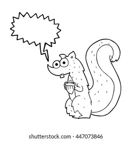 freehand drawn speech bubble cartoon squirrel with nut