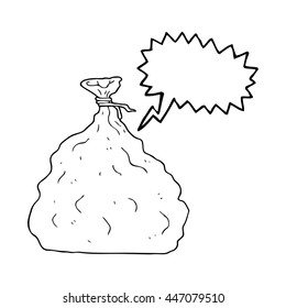freehand drawn speech bubble cartoon tied sack