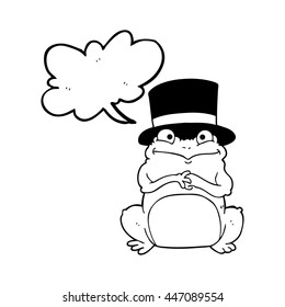 freehand drawn speech bubble cartoon frog in top hat