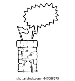 dibujo a mano libre burbuja de habla caricatura antigua torre de castillo