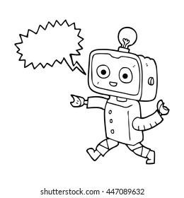 freehand drawn speech bubble cartoon little robot