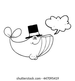 freehand drawn speech bubble cartoon whale wearing top hat