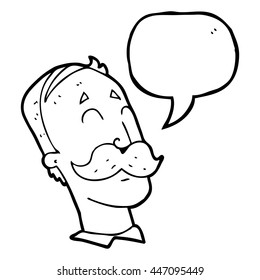 freehand drawn speech bubble cartoon ageing man with mustache