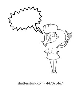 freehand drawn speech bubble cartoon woman brushing hair