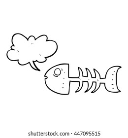 freehand drawn speech bubble cartoon fish bones