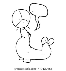 freehand drawn speech bubble cartoon seal balancing ball