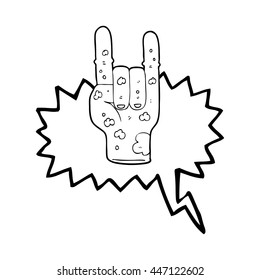 freehand drawn speech bubble cartoon zombie hand making horn sign