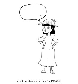 freehand drawn speech bubble cartoon woman in sensible dress