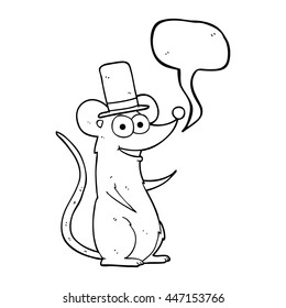 freehand drawn speech bubble cartoon mouse in top hat