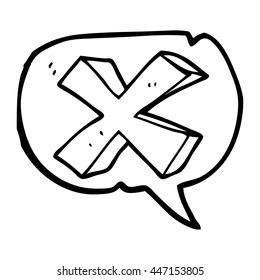 símbolo x negativo de la caricatura de burbuja de habla dibujada a mano libre