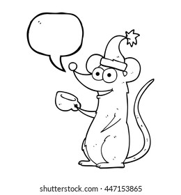ratón de dibujos animados de burbuja de habla libre usando sombrero de navidad