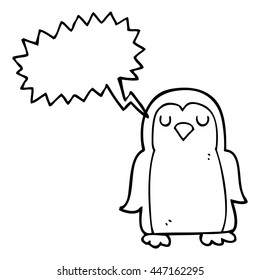 freehand drawn speech bubble cartoon penguin