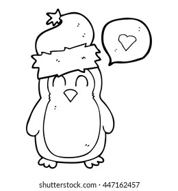 freehand drawn speech bubble cartoon penguin