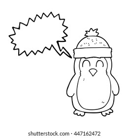 freehand drawn speech bubble cartoon penguin