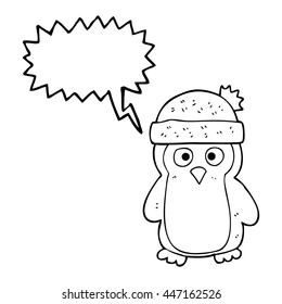 freehand drawn speech bubble cartoon penguin