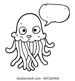 freehand drawn speech bubble cartoon octopus