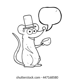 freehand drawn speech bubble cartoon mouse with teacup