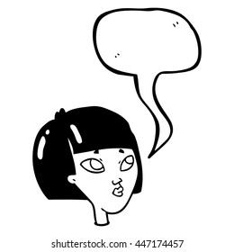 caricatura de burbuja de habla dibujada a mano libre cara femenina