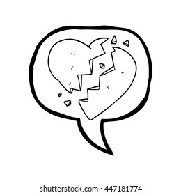 freehand drawn speech bubble cartoon broken heart