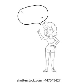 caricatura de burbuja de habla dibujada a mano libre mujer gimnasio