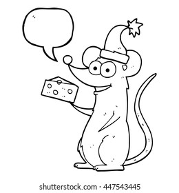 freehand drawn speech bubble cartoon christmas mouse