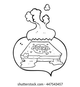 Cartoon-Pizza mit freehand-gezeichneter Sprechblase