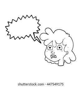 freehand drawn speech bubble cartoon female face