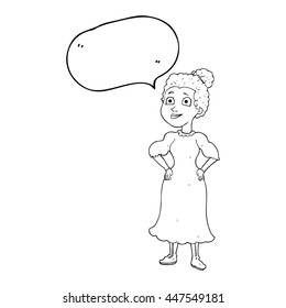 freehand drawn speech bubble cartoon victorian woman in dress