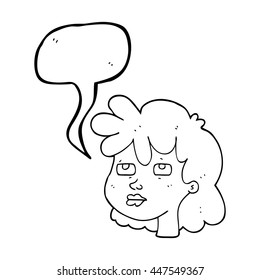 freehand drawn speech bubble cartoon female face
