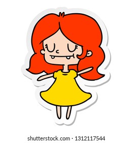 freehand drawn sticker cartoon of cute kawaii girl