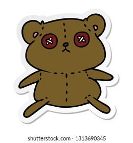 freehand drawn sticker cartoon of a cute stiched up teddy bear