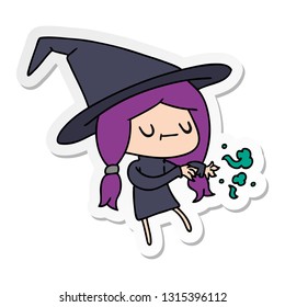 freehand drawn sticker cartoon of cute kawaii witch