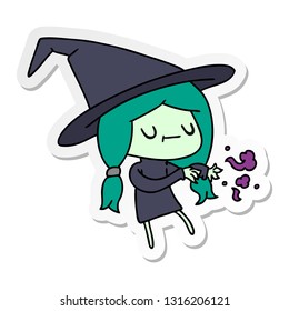 freehand drawn sticker cartoon of cute kawaii witch