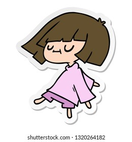 freehand drawn sticker cartoon of cute kawaii girl