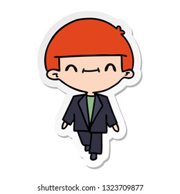 freehand drawn sticker cartoon of cute kawaii boy in suit