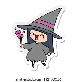 freehand drawn sticker cartoon of cute kawaii witch