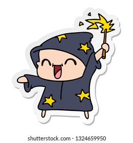 freehand drawn sticker cartoon of a happy little wizard