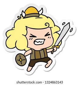 freehand drawn sticker cartoon of kawaii viking child