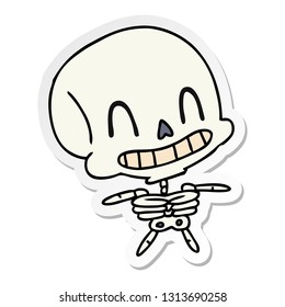 freehand drawn sticker cartoon of spooky kawaii skeleton