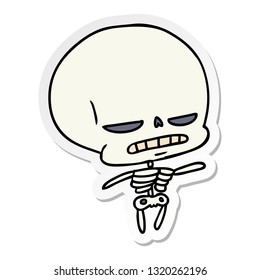 freehand drawn sticker cartoon of spooky kawaii skeleton