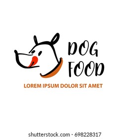 Freehand Drawn Template Logo, Icon, Banner, Poster For Business Pet Shop, Store. Sketch Image With Text Dog Food. 