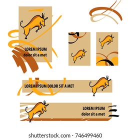 Freehand drawn template logo, poster, banner with bull. Sketch line illustration on white background.