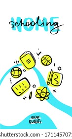 Freehand drawn template poster, banner, landing page for Home schooling . Design illustration for education channel with distance learning. Free online course with new skill to learn for all ages.
