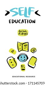 Freehand drawn template poster, banner, landing page for Home schooling . Design illustration for education channel with distance learning. Free online course with new skill to learn for all ages.