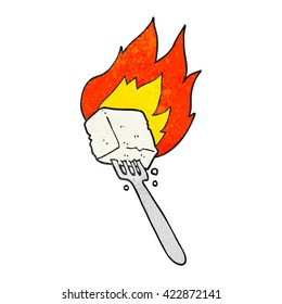 freehand drawn texture cartoon flaming tofu on fork
