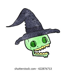 freehand drawn texture cartoon skulll wearing witch hat