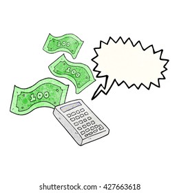 calculadora de caricaturas de burbujas de textura dibujada a mano libre contando dinero