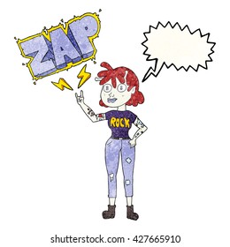 freehand gezeichnete Textil-Sprechblase Cartoon Alien Rock Fan Mädchen